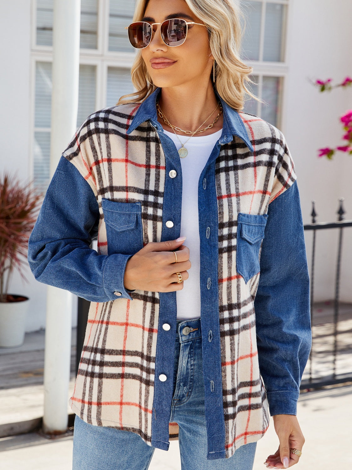 Plaid clearance and denim jacket