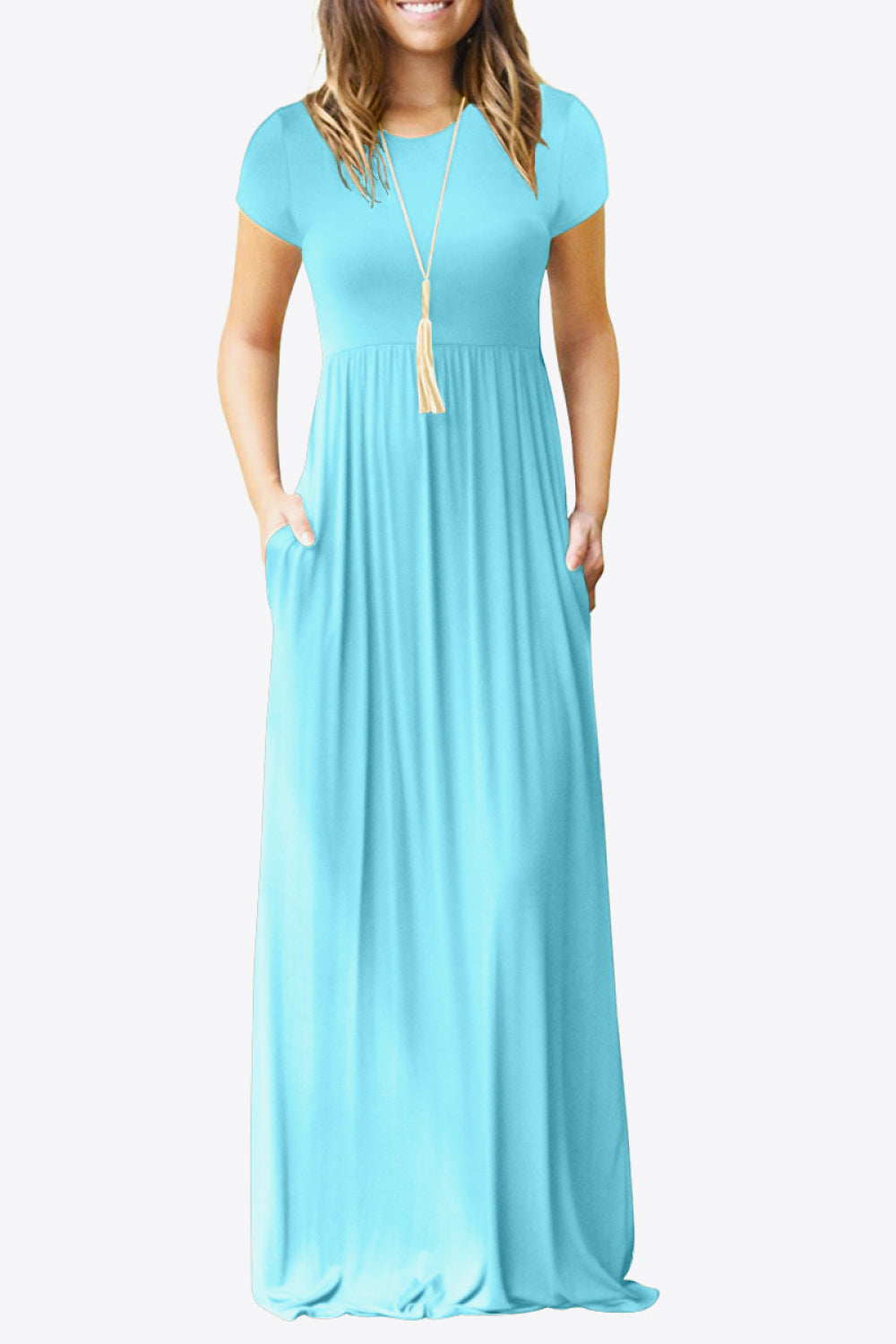 Full Size Short Sleeve Round Neck Dress with Pockets