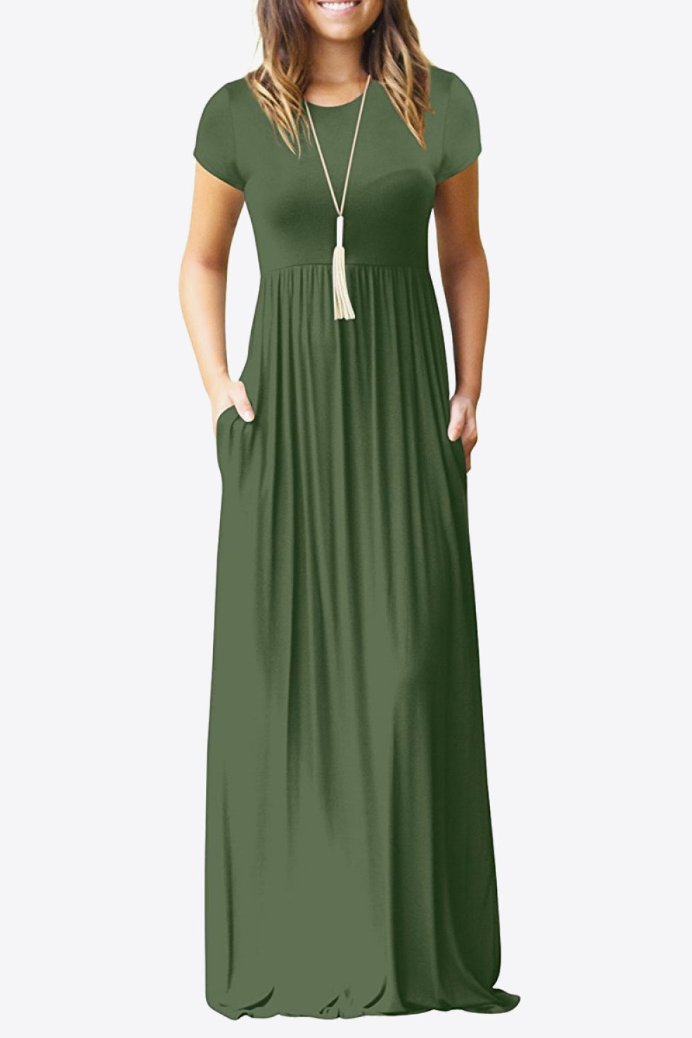 Full Size Short Sleeve Round Neck Dress with Pockets
