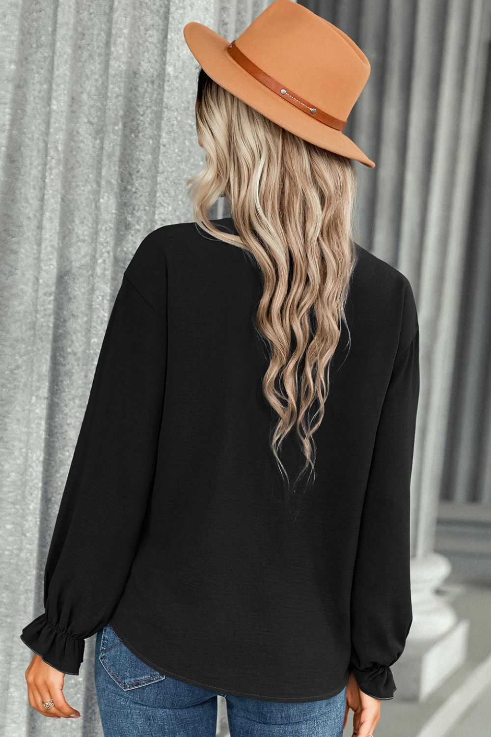 Decorative Button Flounce Sleeve Top