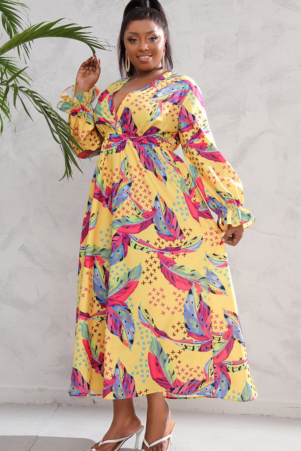 Plus Size Printed Flounce Sleeve Maxi Dress Anchor Blue Jeans Plus Size Printed Flounce Sleeve Maxi Dress Anchor Blue Jeans