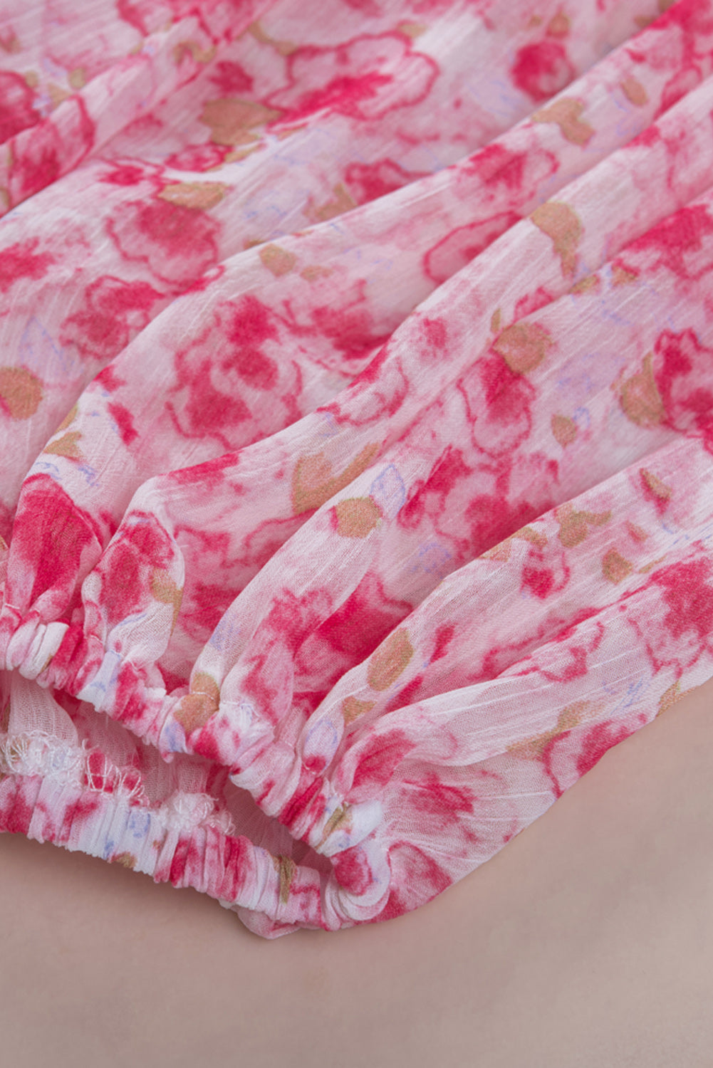 Floral V-Neck Curved Hem Blouse