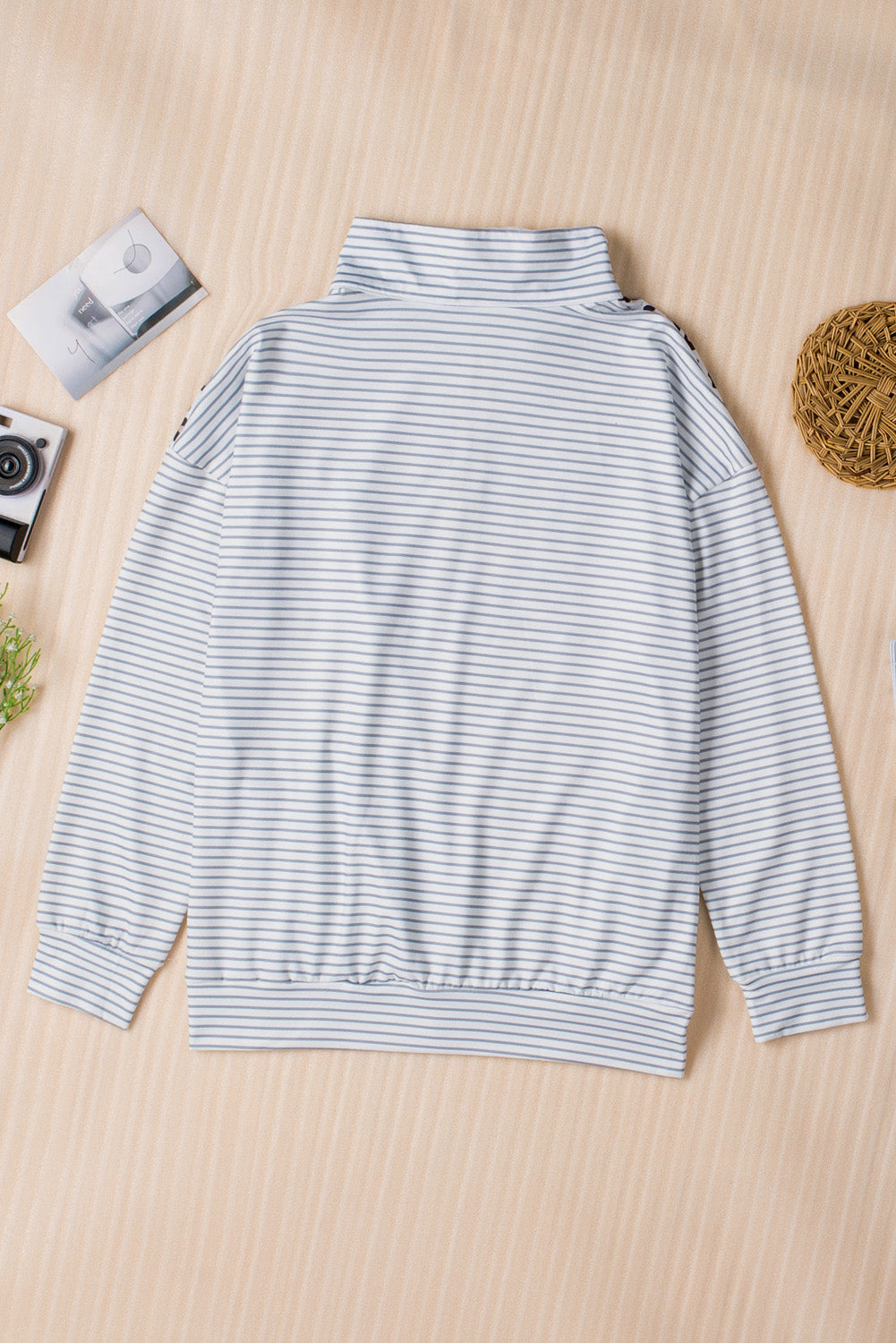 Leopard Striped Half-Zip Sweatshirt with Pockets