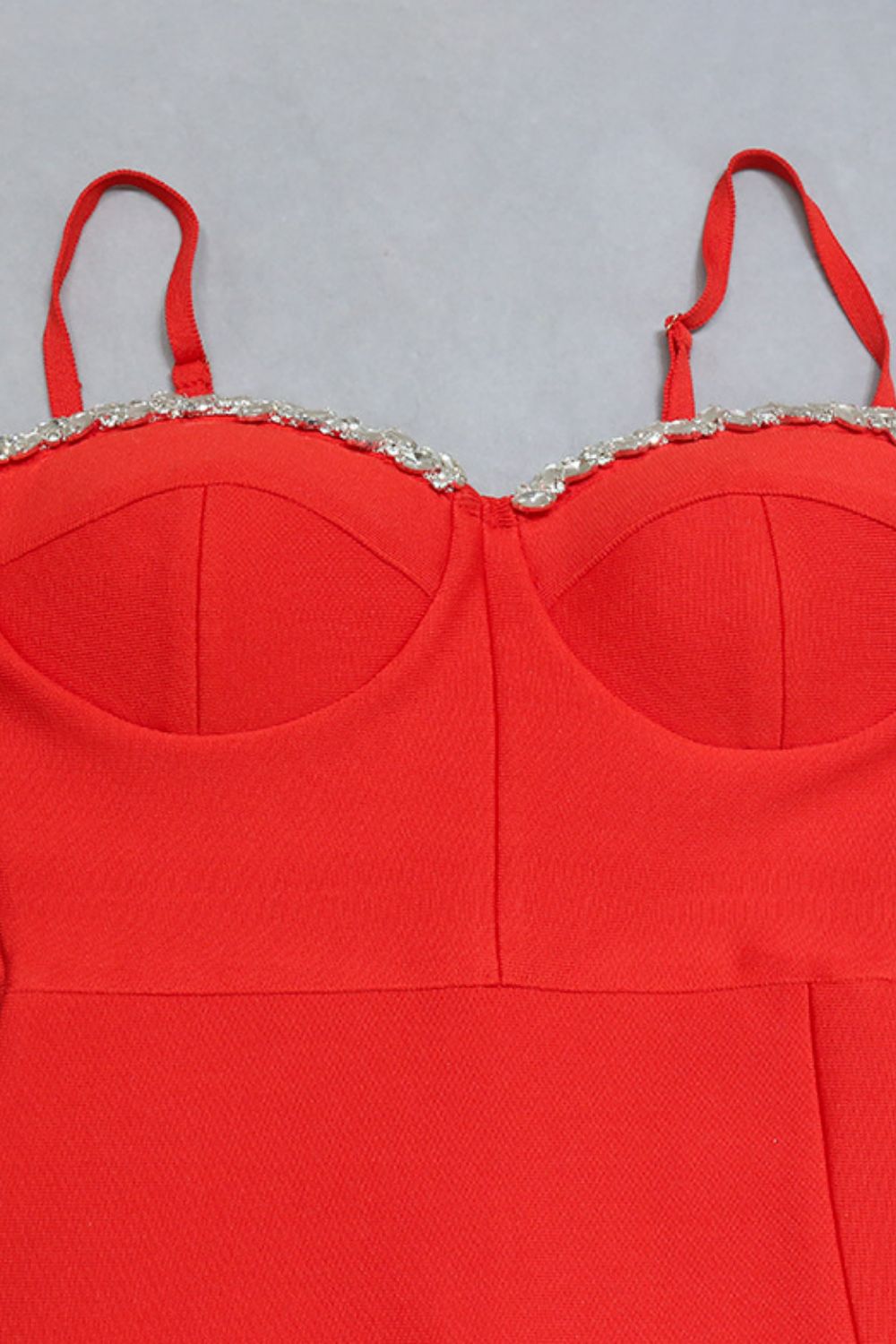 Decorative Rhinestone Sweetheart Neck Slit Dress