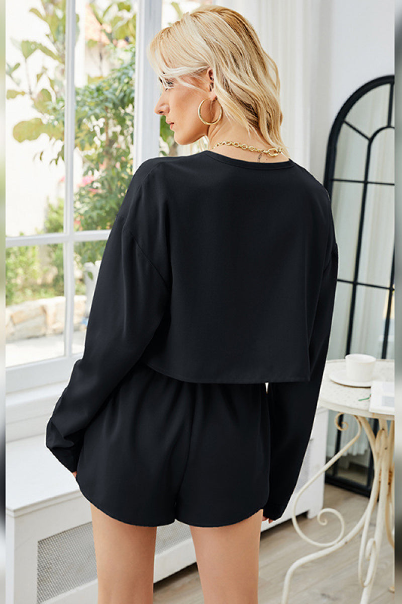 Button Front Cropped Top & Shorts Set
