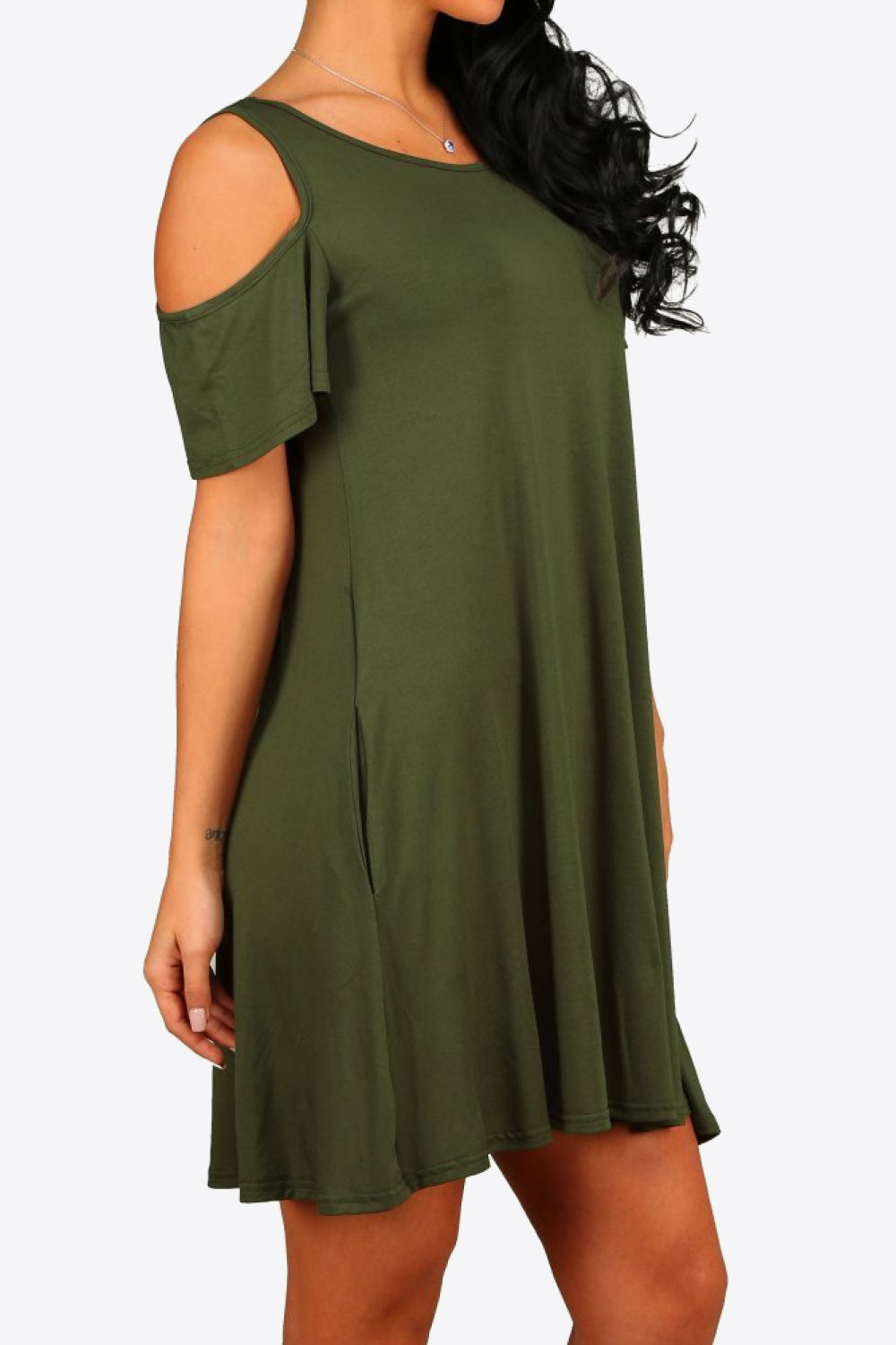 Cold-Shoulder Round Neck A-Line Dress