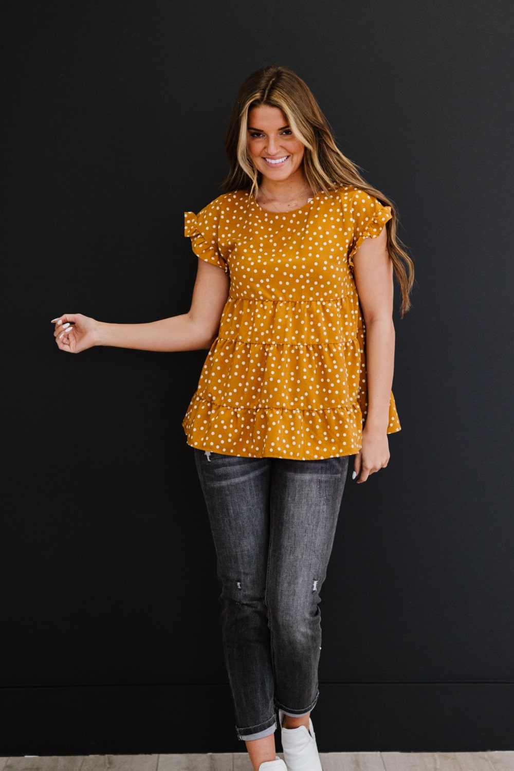Andree by Unit You're My Honey Full Size Run Polka Dot Tiered Blouse