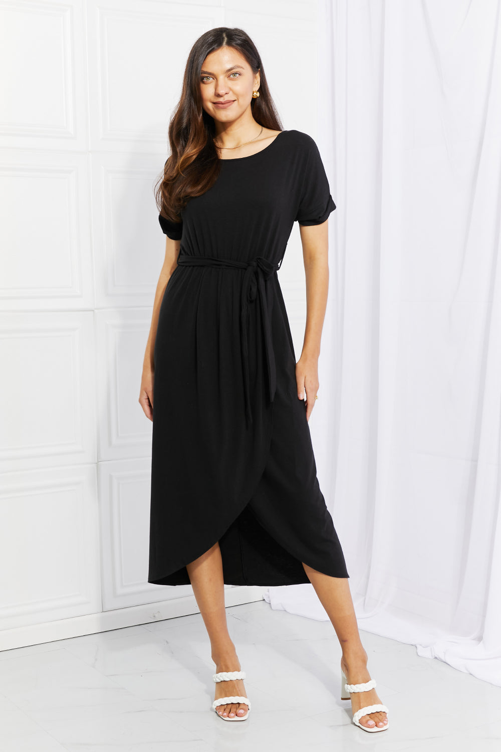 tulip hem formal dress Tulip Hem Chiffon Midi Bridesmaid Dress