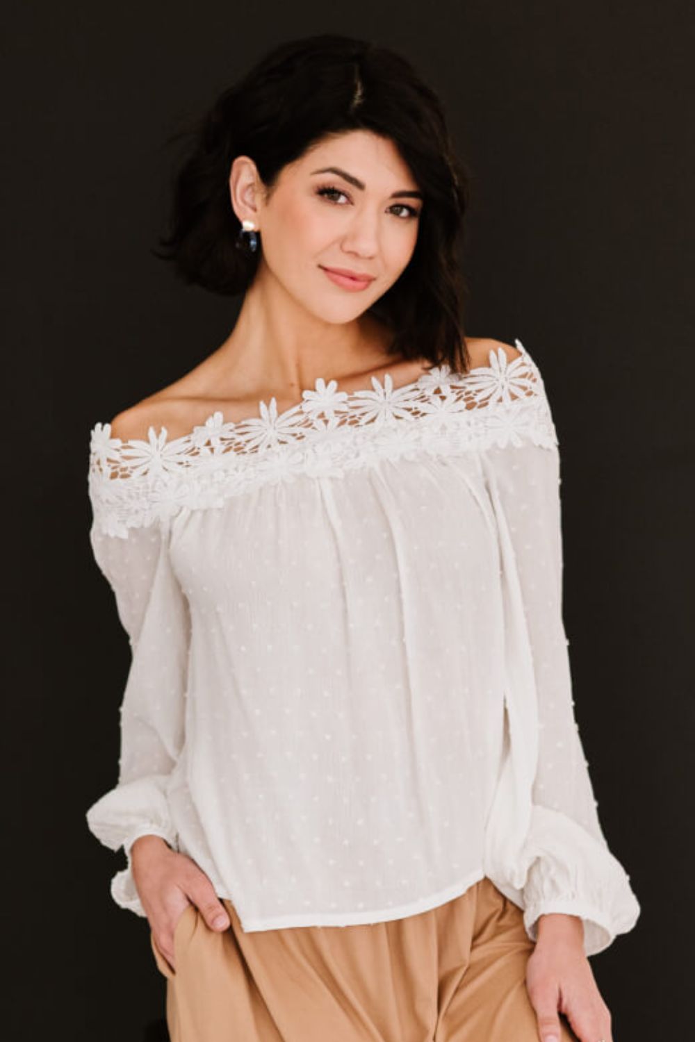 AMOLI Favorite Flower Full Size Run Crochet Trim Top
