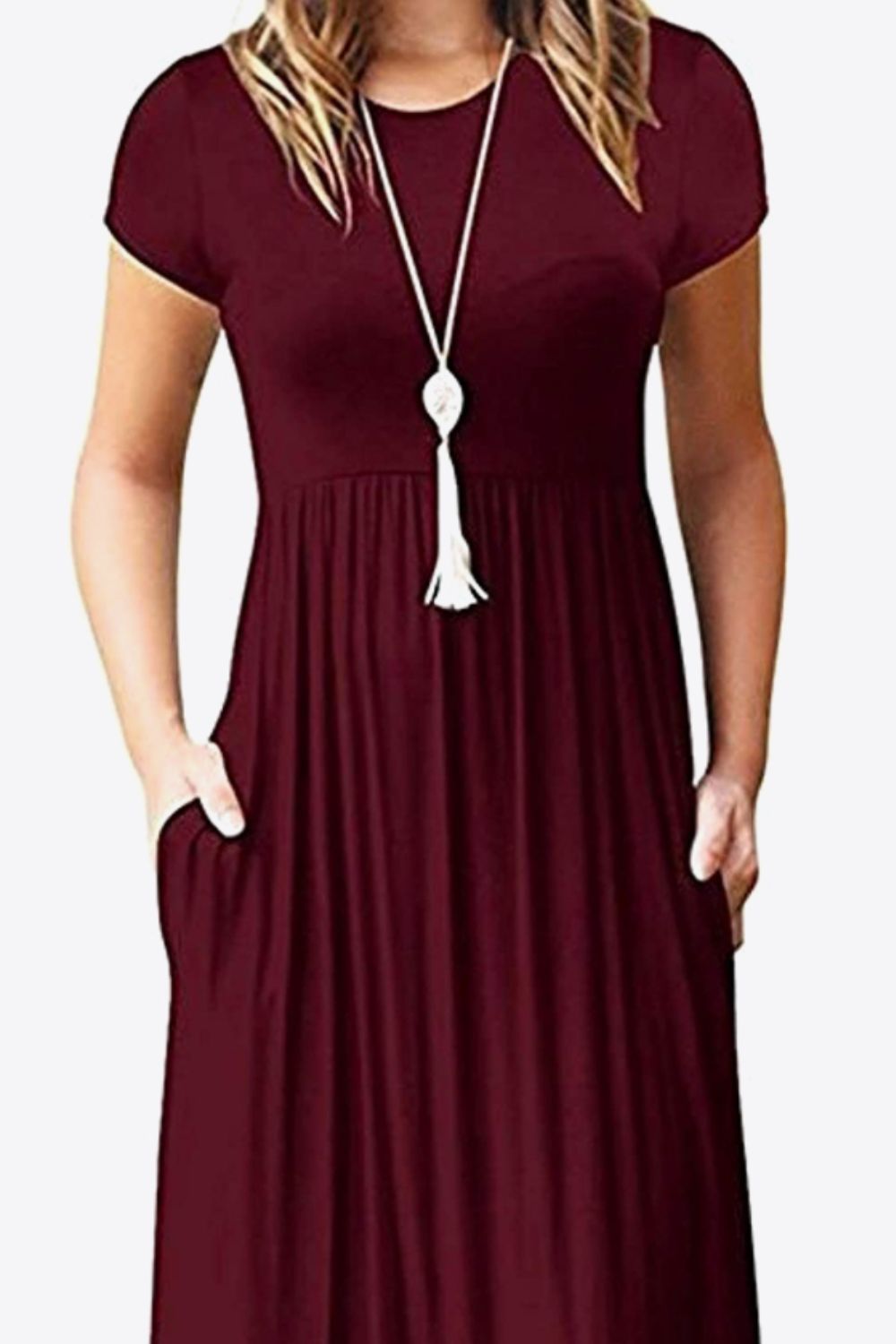 Full Size Short Sleeve Round Neck Dress with Pockets
