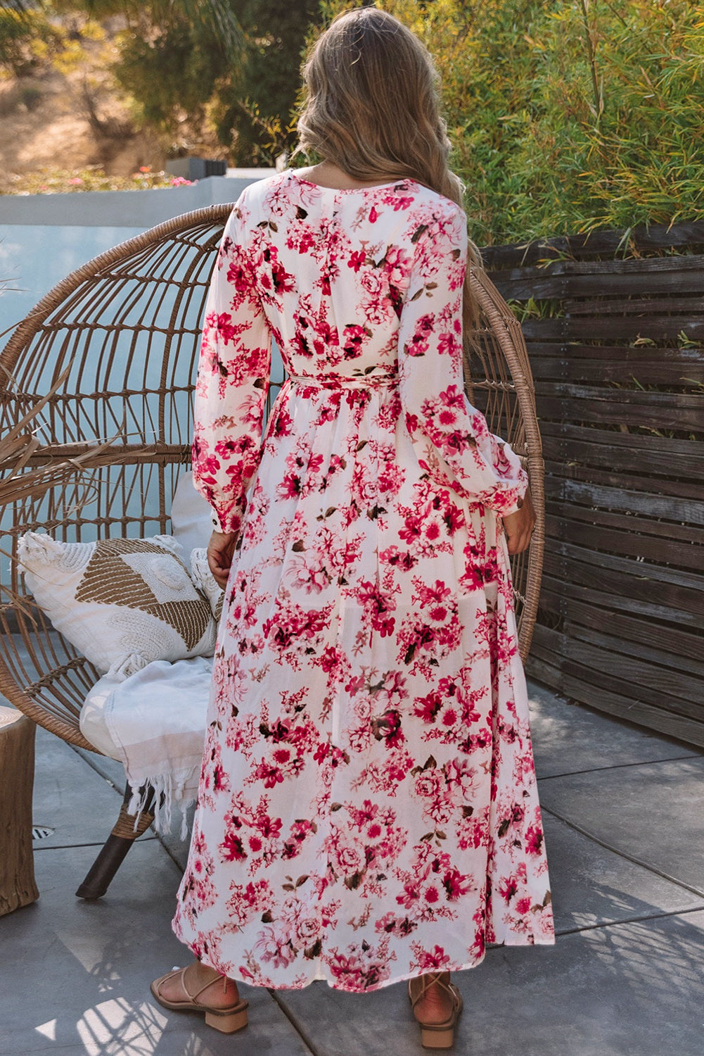 Floral Surplice Split Tie Waist Maxi Dress