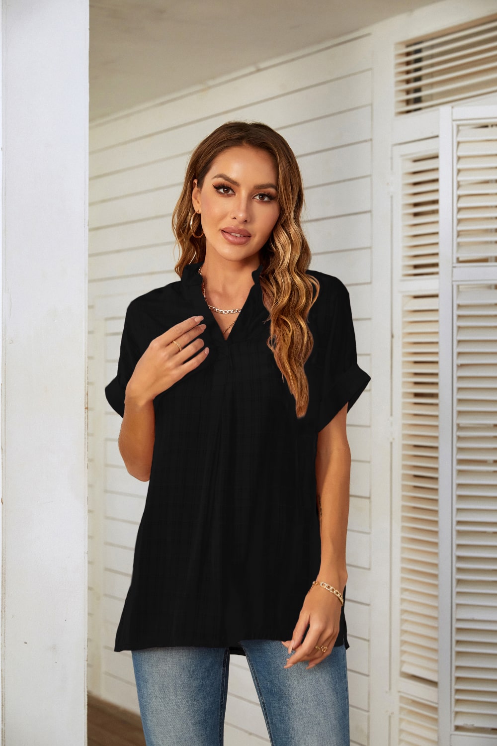 Plaid Gathered Detail Tunic Blouse