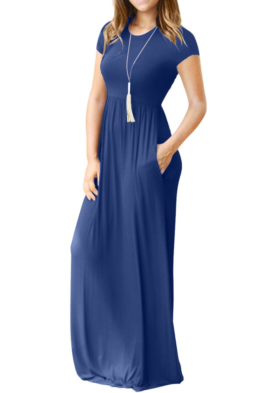Full Size Short Sleeve Round Neck Dress with Pockets