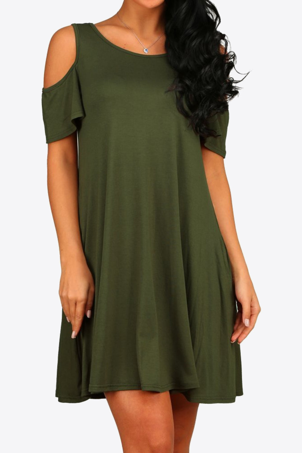 Cold-Shoulder Round Neck A-Line Dress