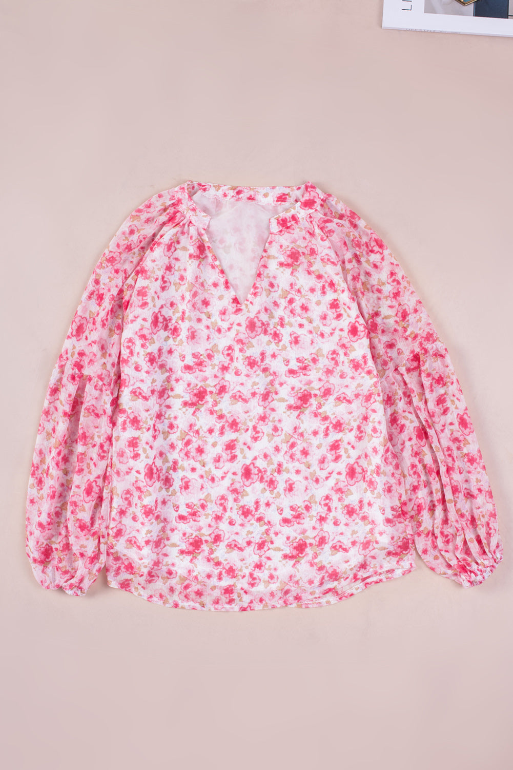 Floral V-Neck Curved Hem Blouse