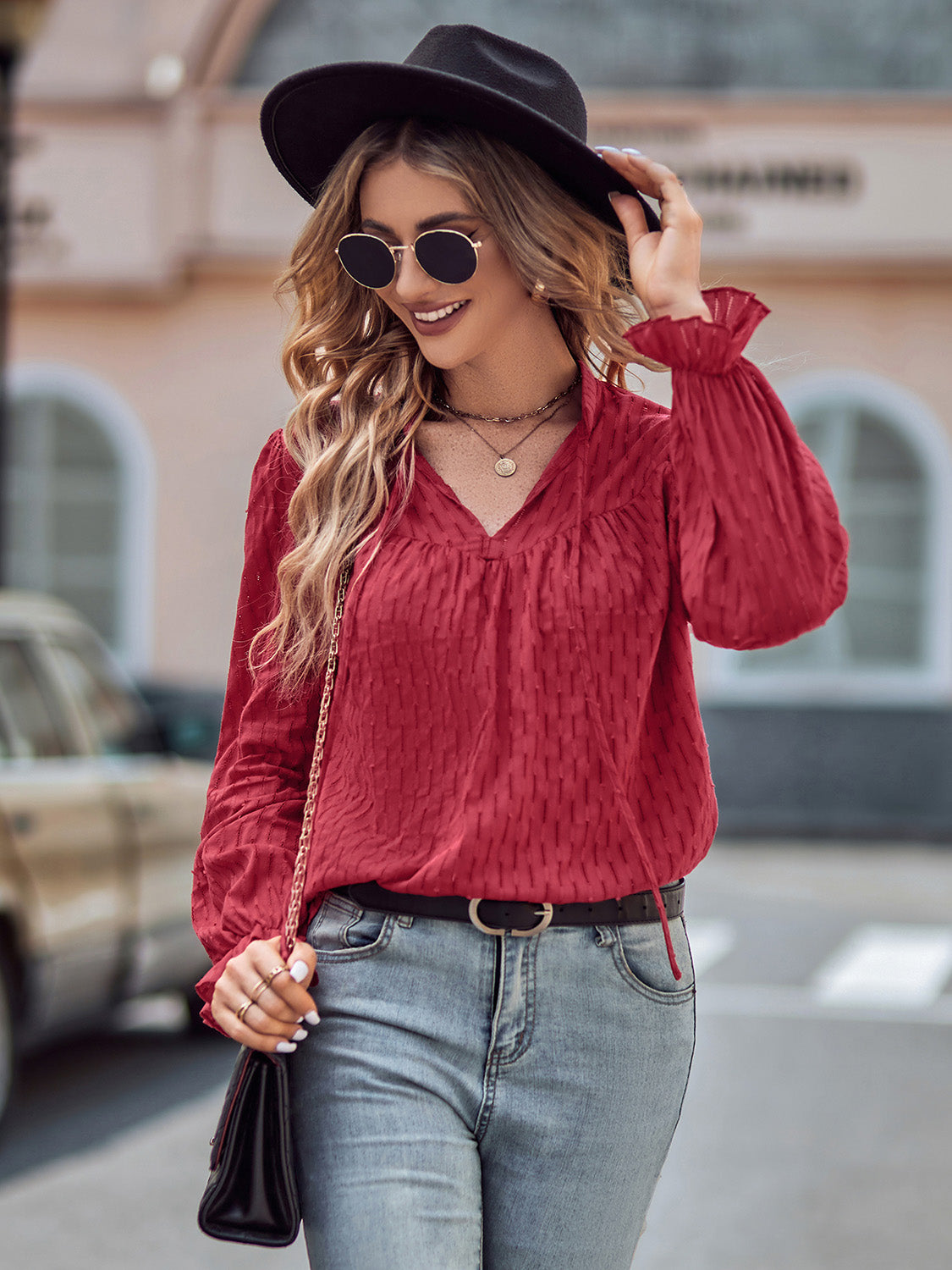 Trendsi Smocked Flounce Sleeve Blouse