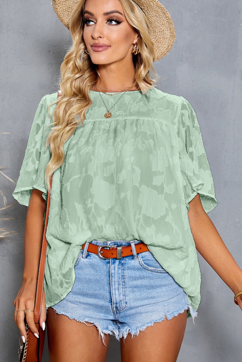 Gathered Detail Flutter Sleeve Babydoll Top