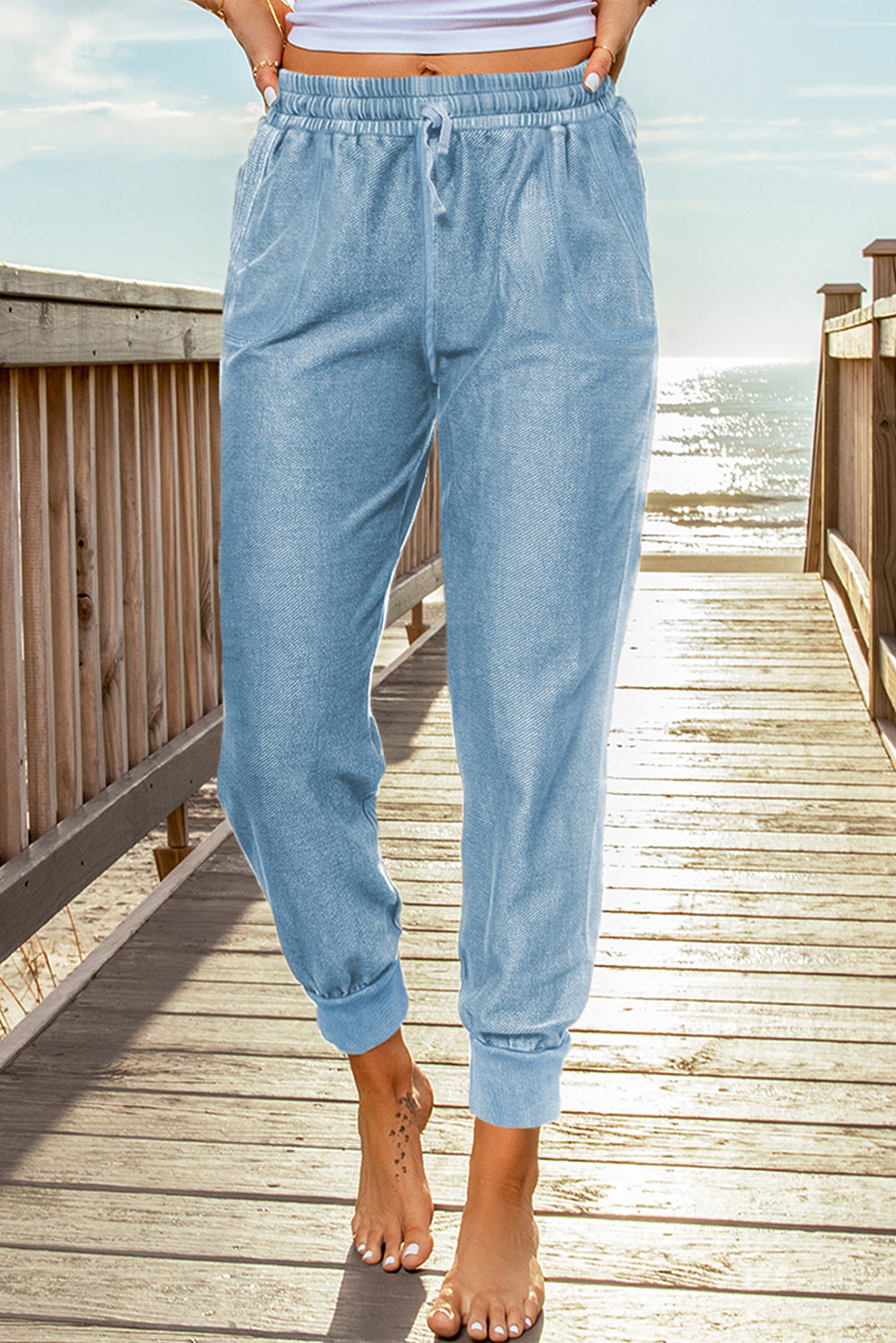 Elastic Waist Cropped Jogger Pants with Pockets