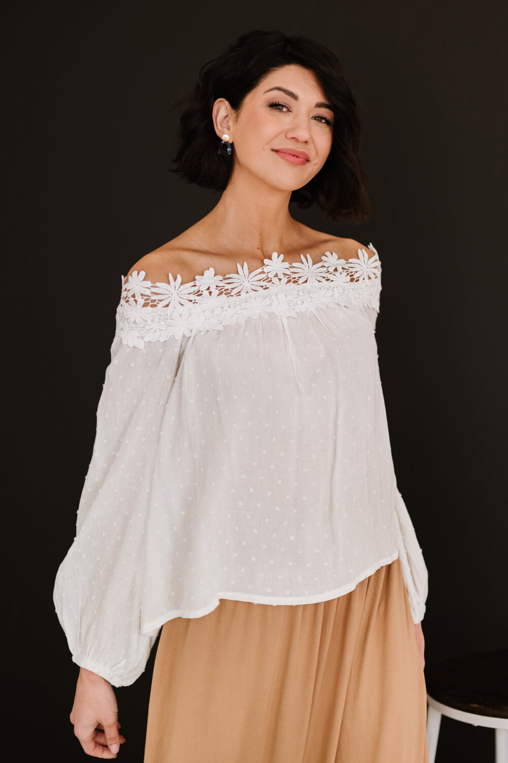 AMOLI Favorite Flower Full Size Run Crochet Trim Top