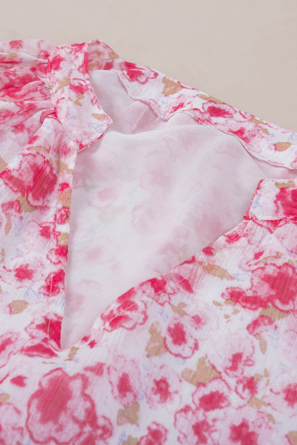 Floral V-Neck Curved Hem Blouse