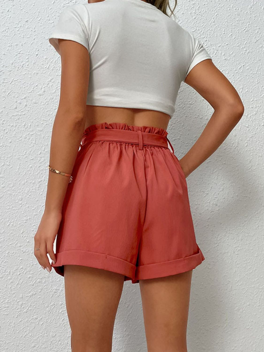 High Waist Belted Shorts with Pockets