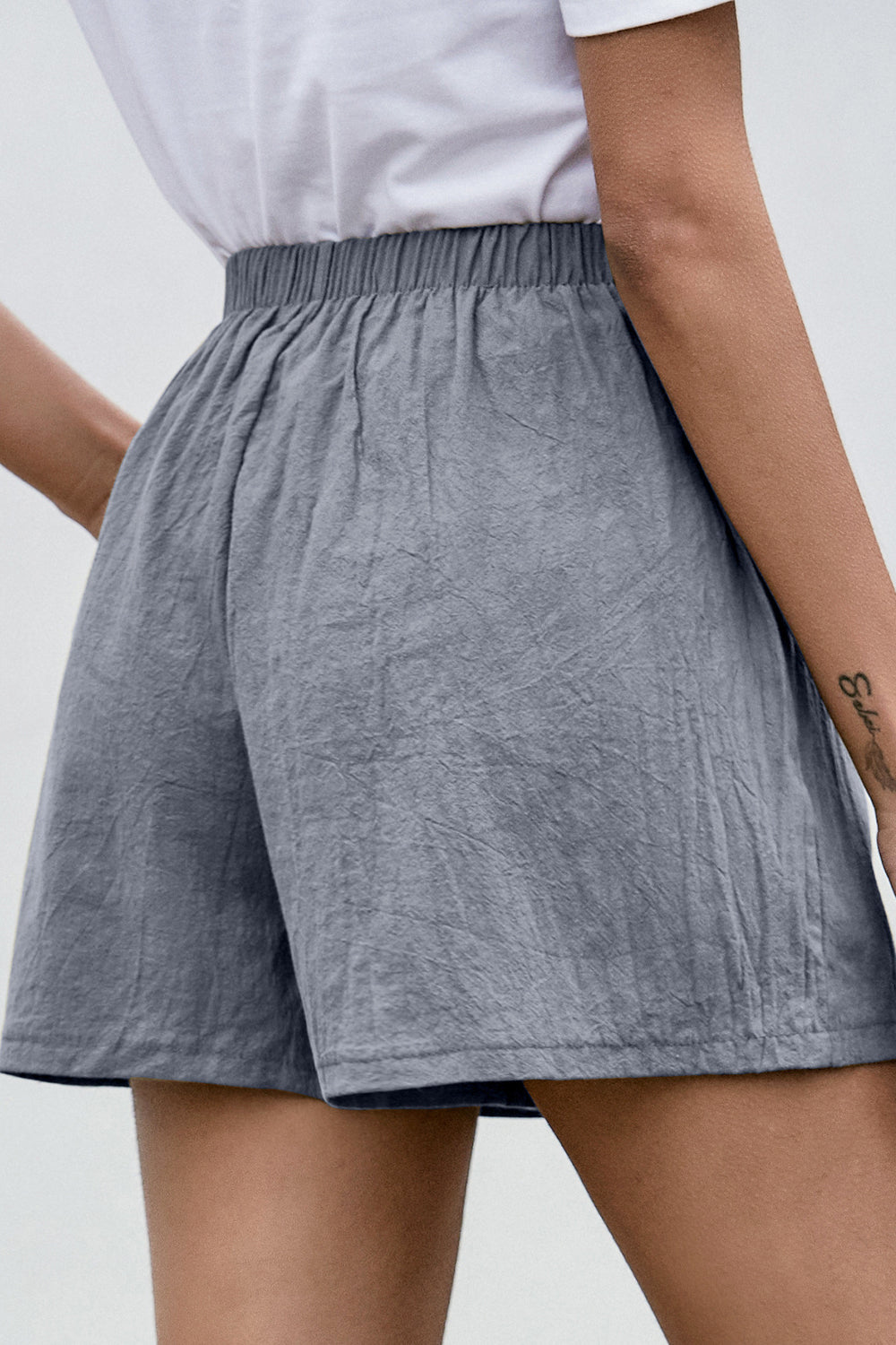 Drawstring Elastic Waist Wide Leg Shorts