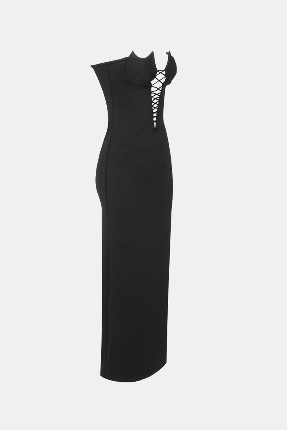 Cat Style Lace-Up Strapless Slit Dress