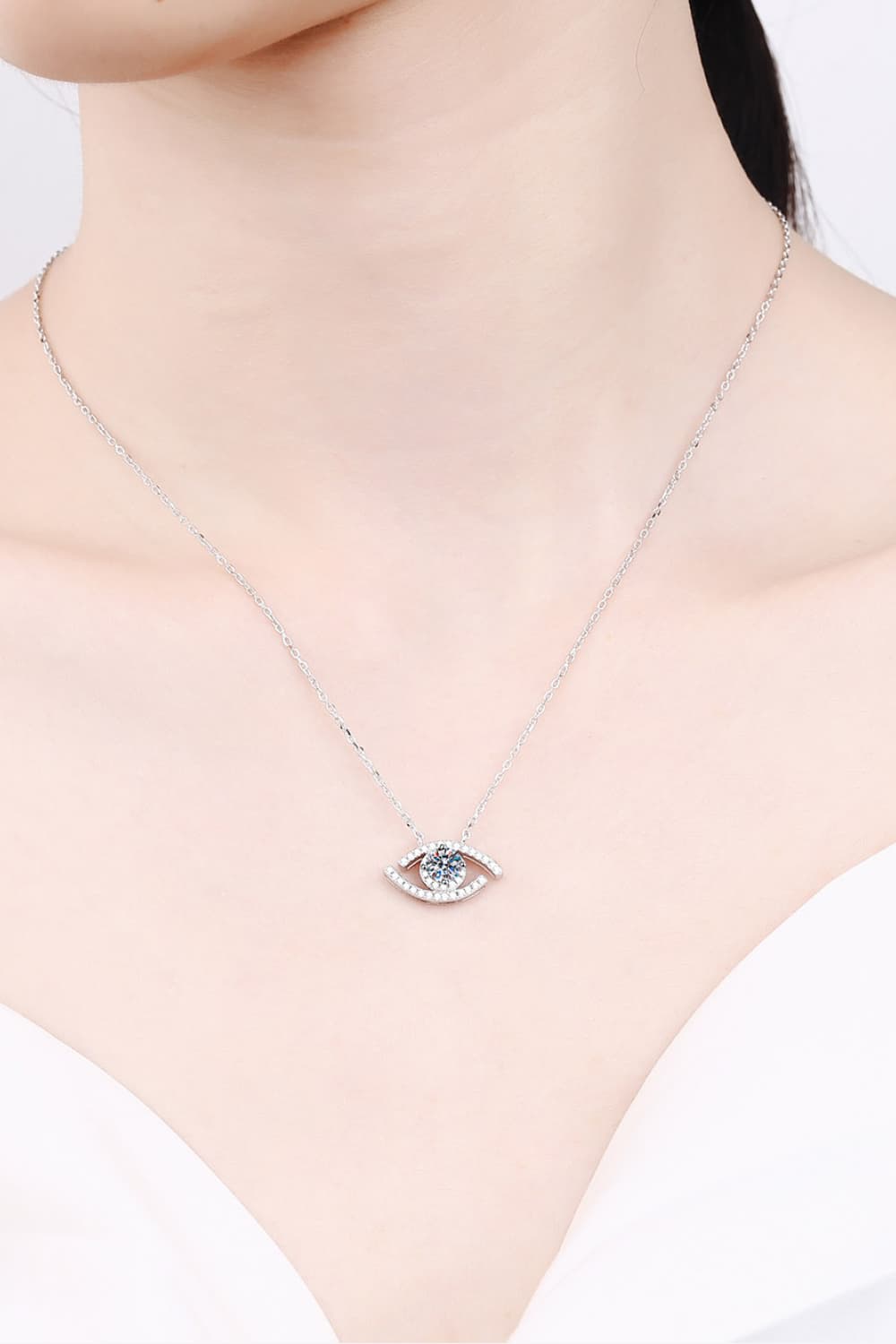 Blue Evil Eye Pendant Chain Necklace. 925 Sterling Silver.gold