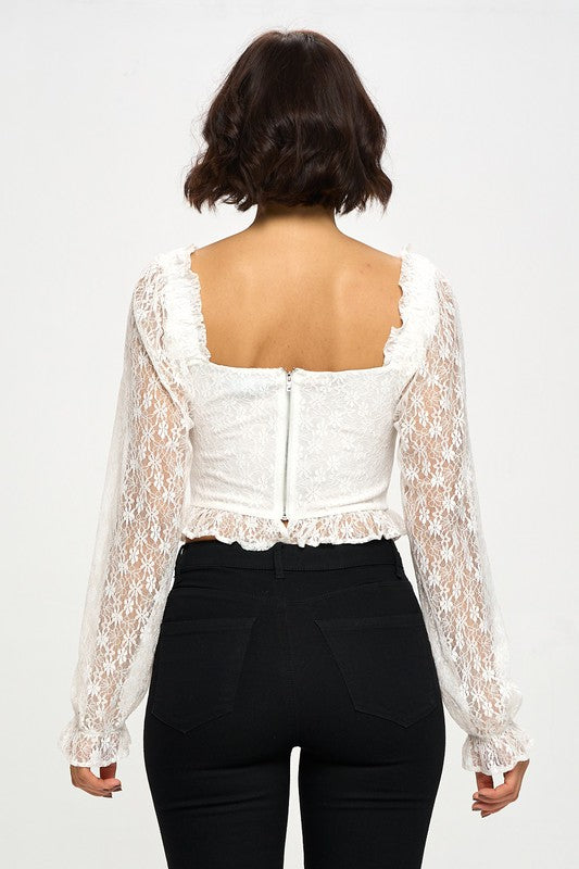 Lace Corset Flounce Sleeve Cropped Top