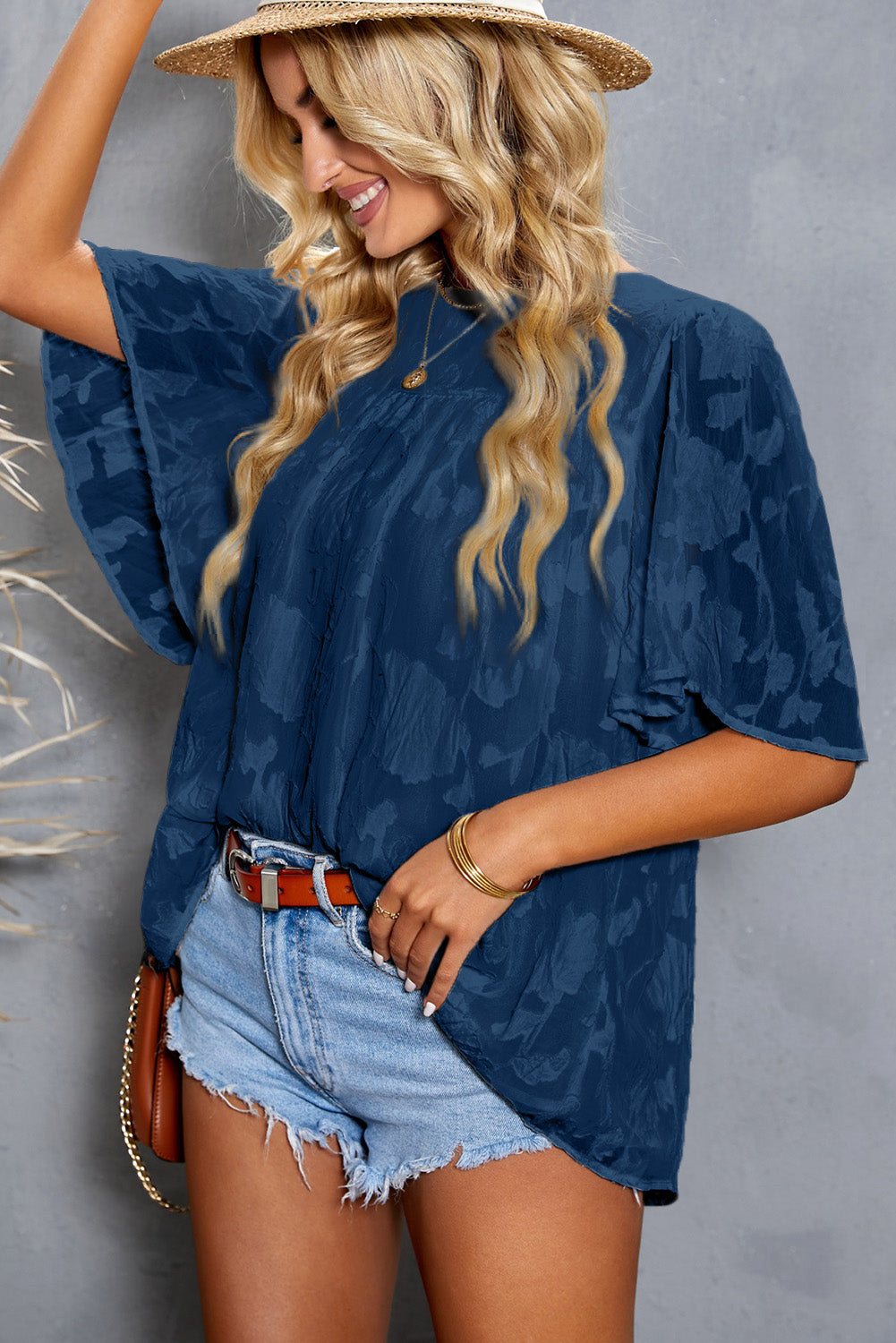 Gathered Detail Flutter Sleeve Babydoll Top
