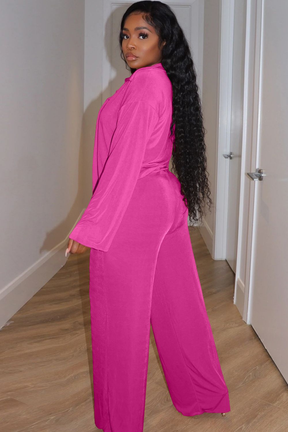 Open Front Top, Bralette, and Wide Leg Pants Set