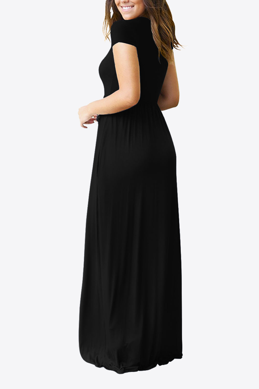 Full Size Short Sleeve Round Neck Dress with Pockets