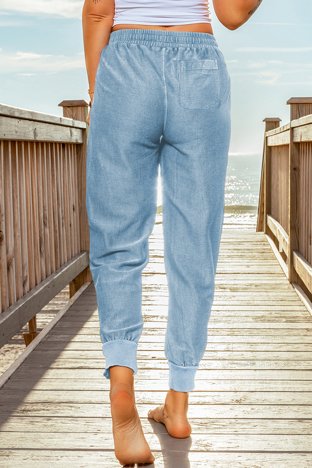 Elastic Waist Cropped Jogger Pants with Pockets