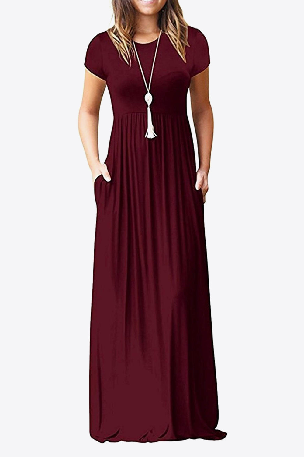 Full Size Short Sleeve Round Neck Dress with Pockets