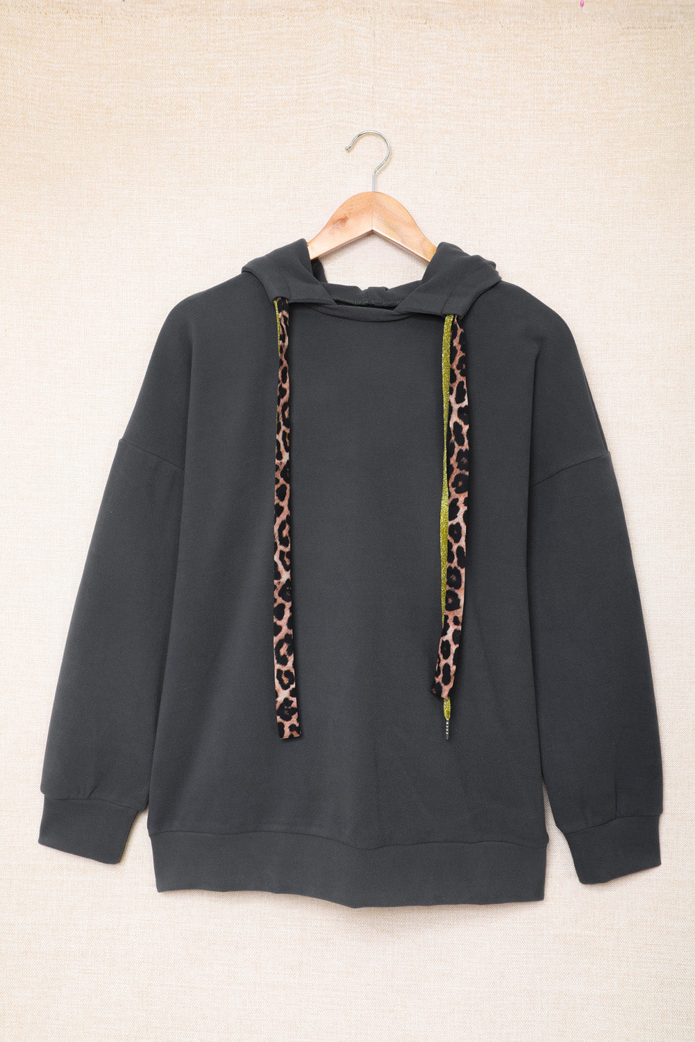 Leopard Print Drawstring Dropped Shoulder Hoodie