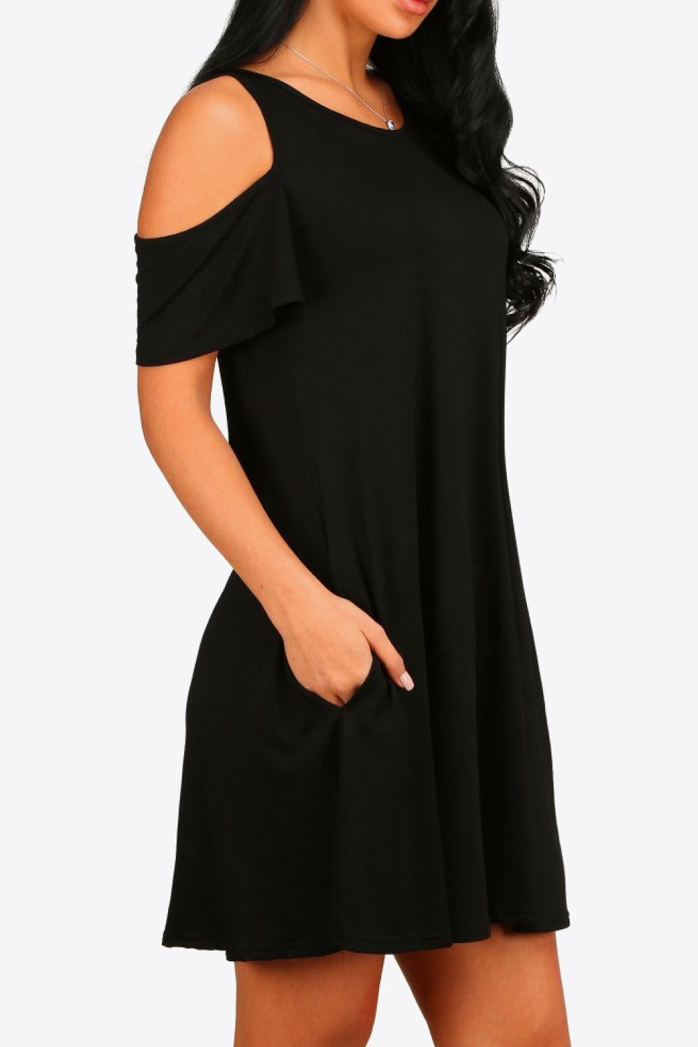 Cold-Shoulder Round Neck A-Line Dress