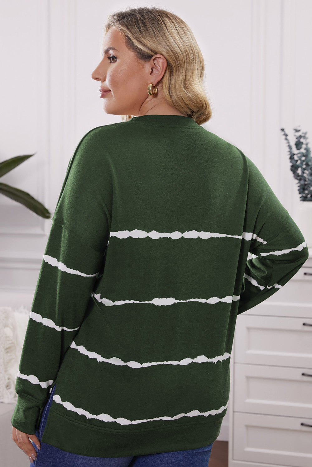 Plus Size Striped Side Slit Sweatshirt