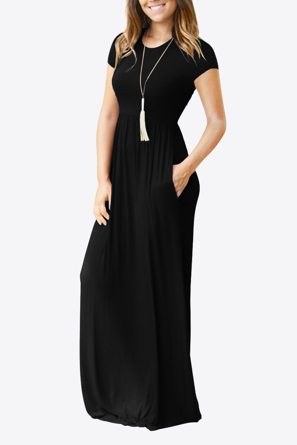 Full Size Short Sleeve Round Neck Dress with Pockets