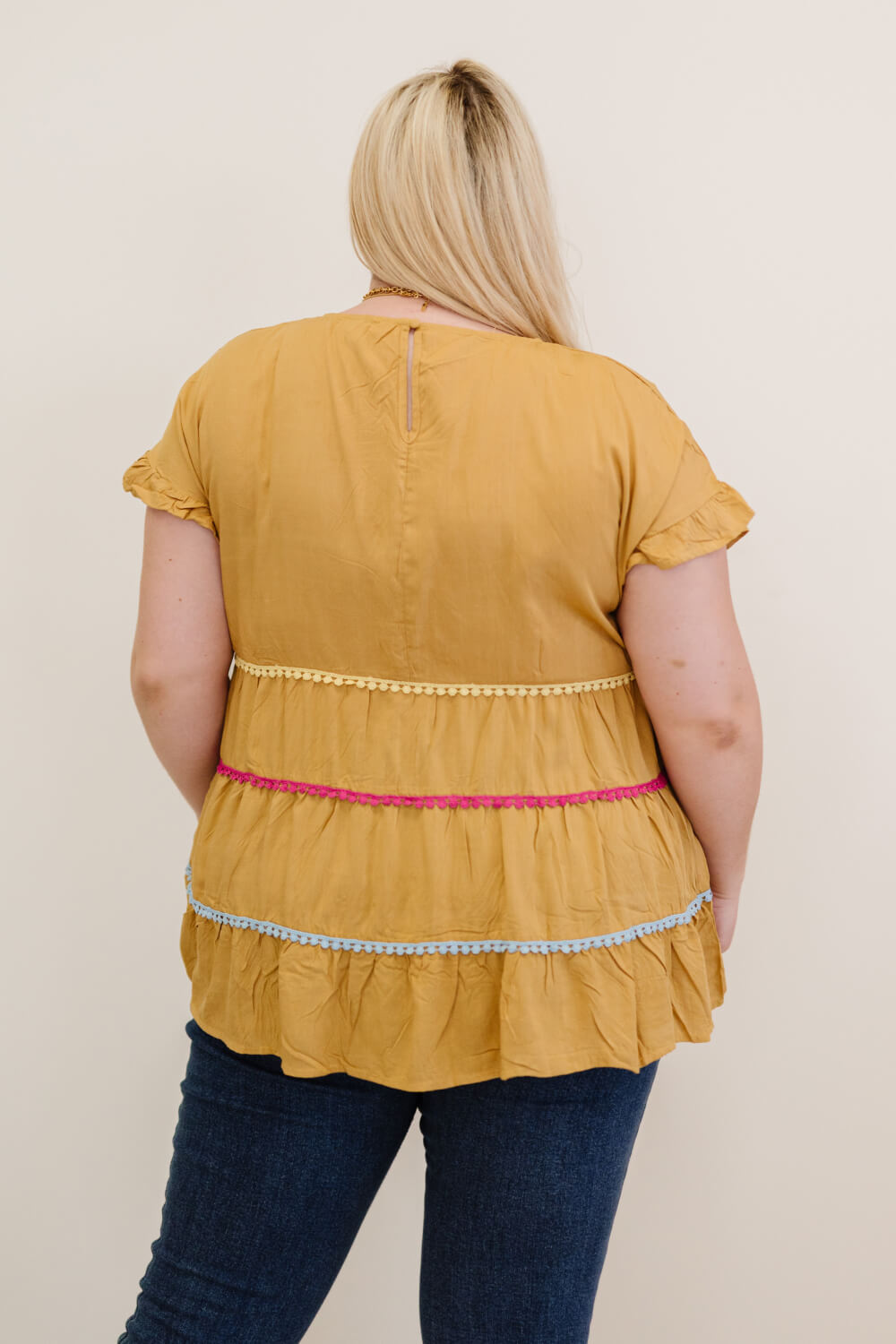 Andree by Unit Creatively Colorful Full Size Run Pom-Pom Babydoll Top