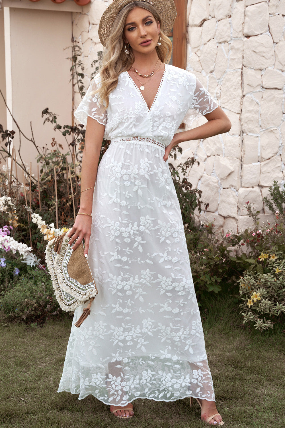 Embroidered Short Sleeve Surplice Neck Maxi Dress Anchor Blue Jeans Embroidered Short Sleeve Surplice Neck Maxi Dress Anchor Blue Jeans