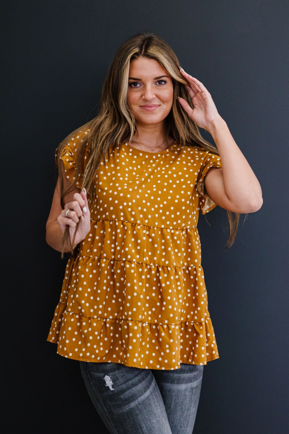 Andree by Unit You're My Honey Full Size Run Polka Dot Tiered Blouse