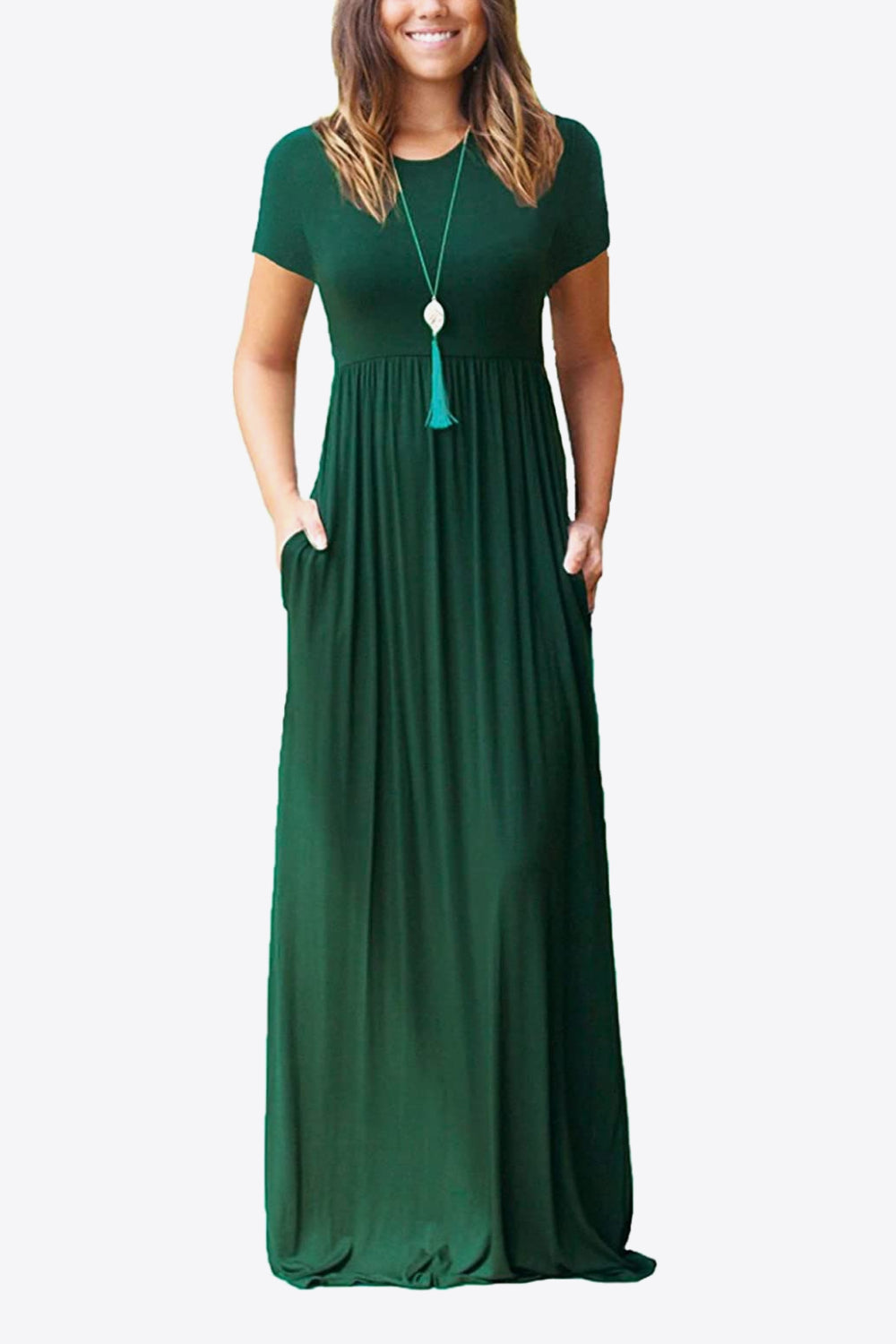 Full Size Short Sleeve Round Neck Dress with Pockets
