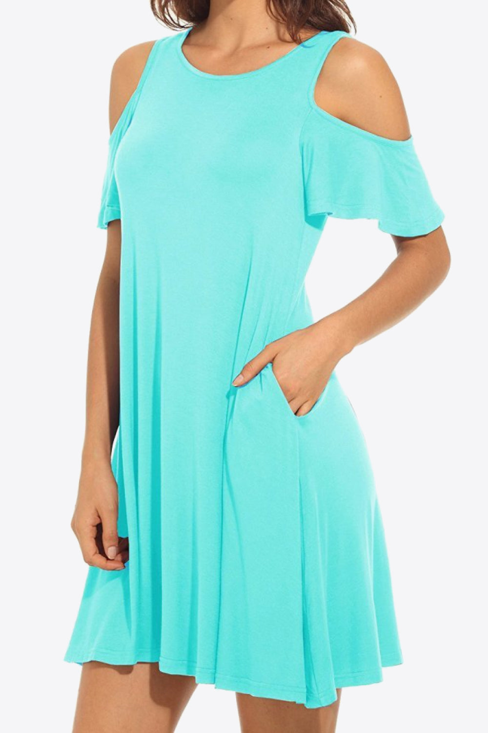 Cold-Shoulder Round Neck A-Line Dress