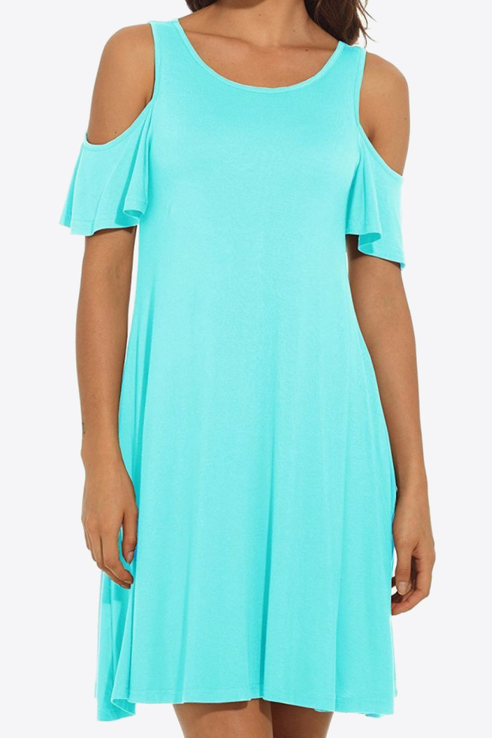 Cold-Shoulder Round Neck A-Line Dress