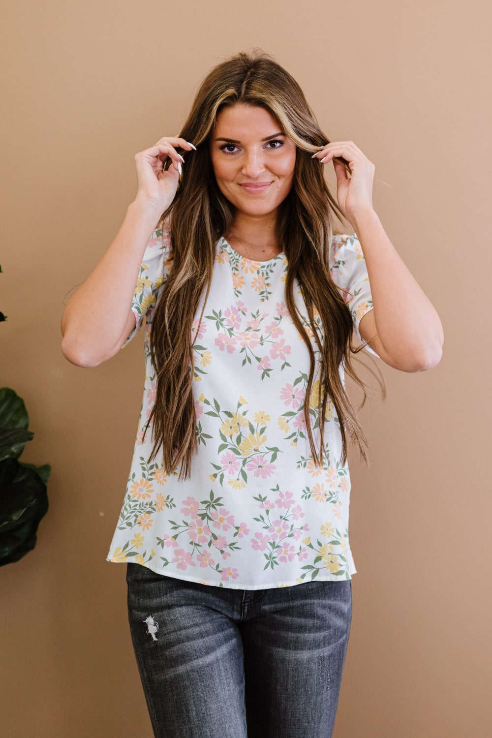 Andree by Unit Fresh Floral Full Size Run Puff Sleeve Top