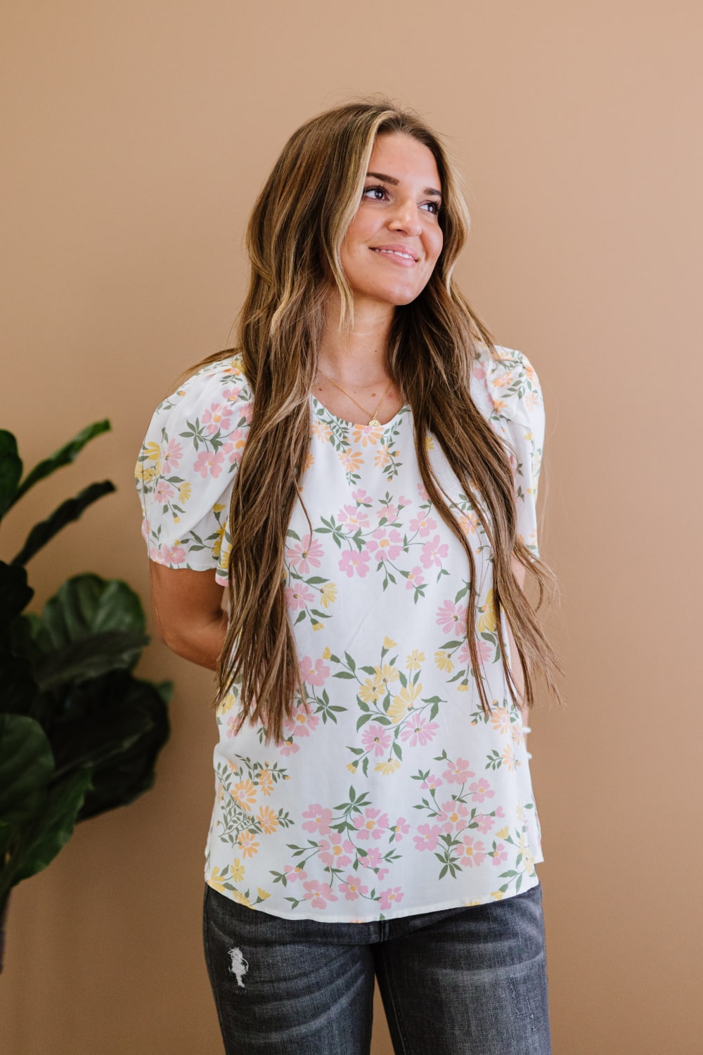 Andree by Unit Fresh Floral Full Size Run Puff Sleeve Top