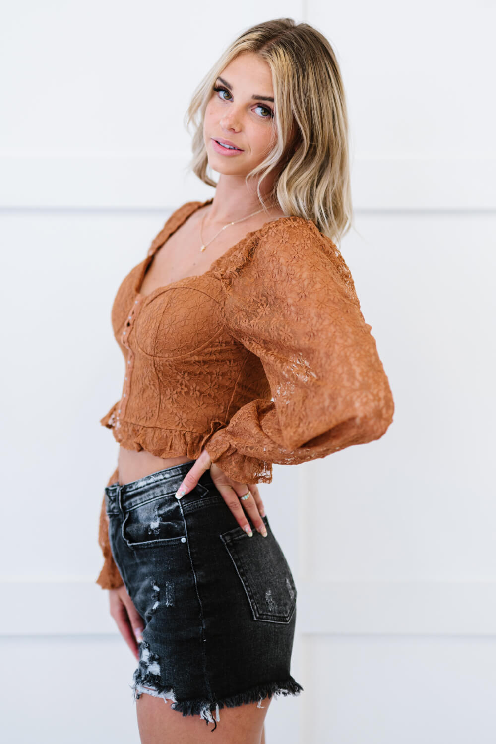 Lace Corset Flounce Sleeve Cropped Top