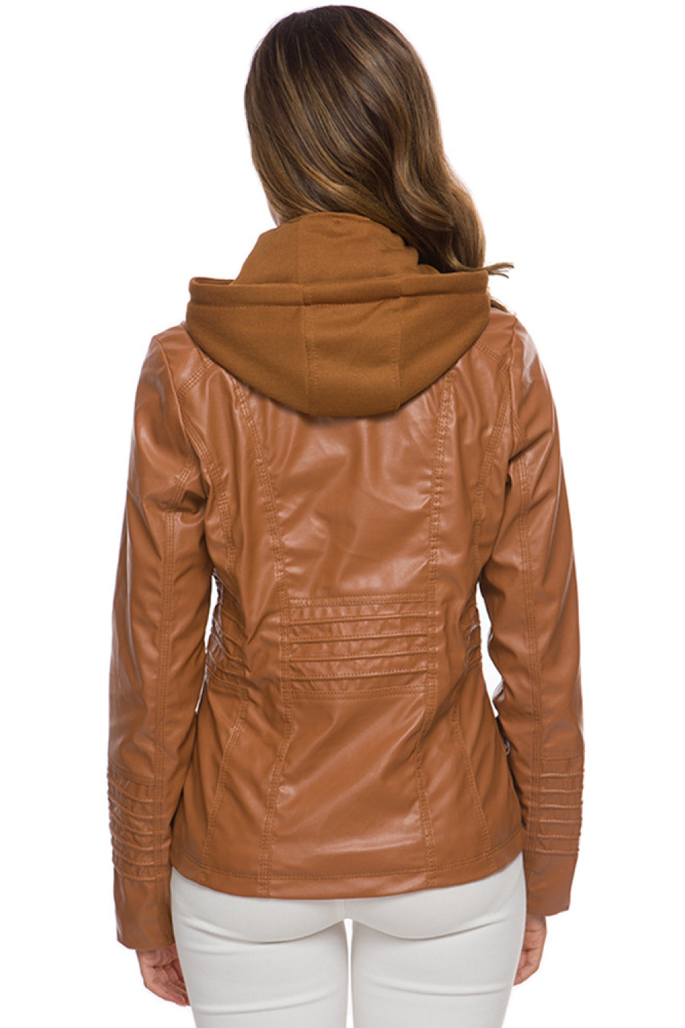 Zipper Front Hooded PU Leather Jacket