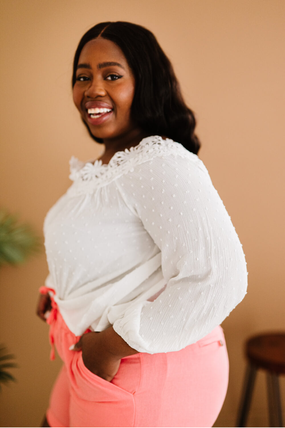 AMOLI Favorite Flower Full Size Run Crochet Trim Top