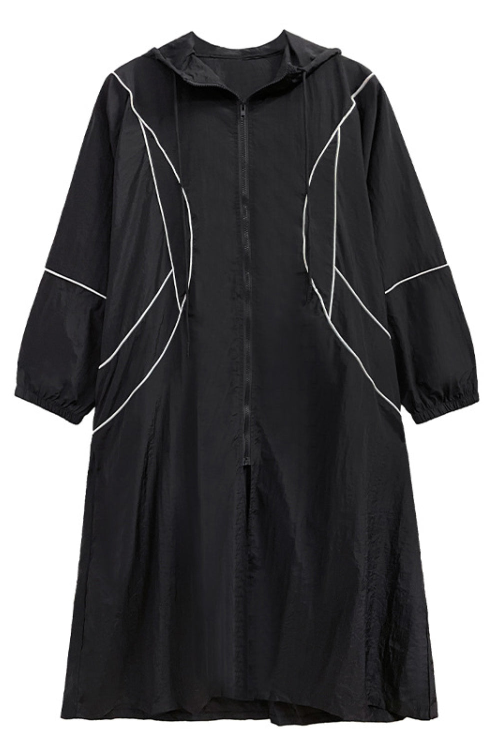 Contrast Stitching Zip Up Hooded Coat